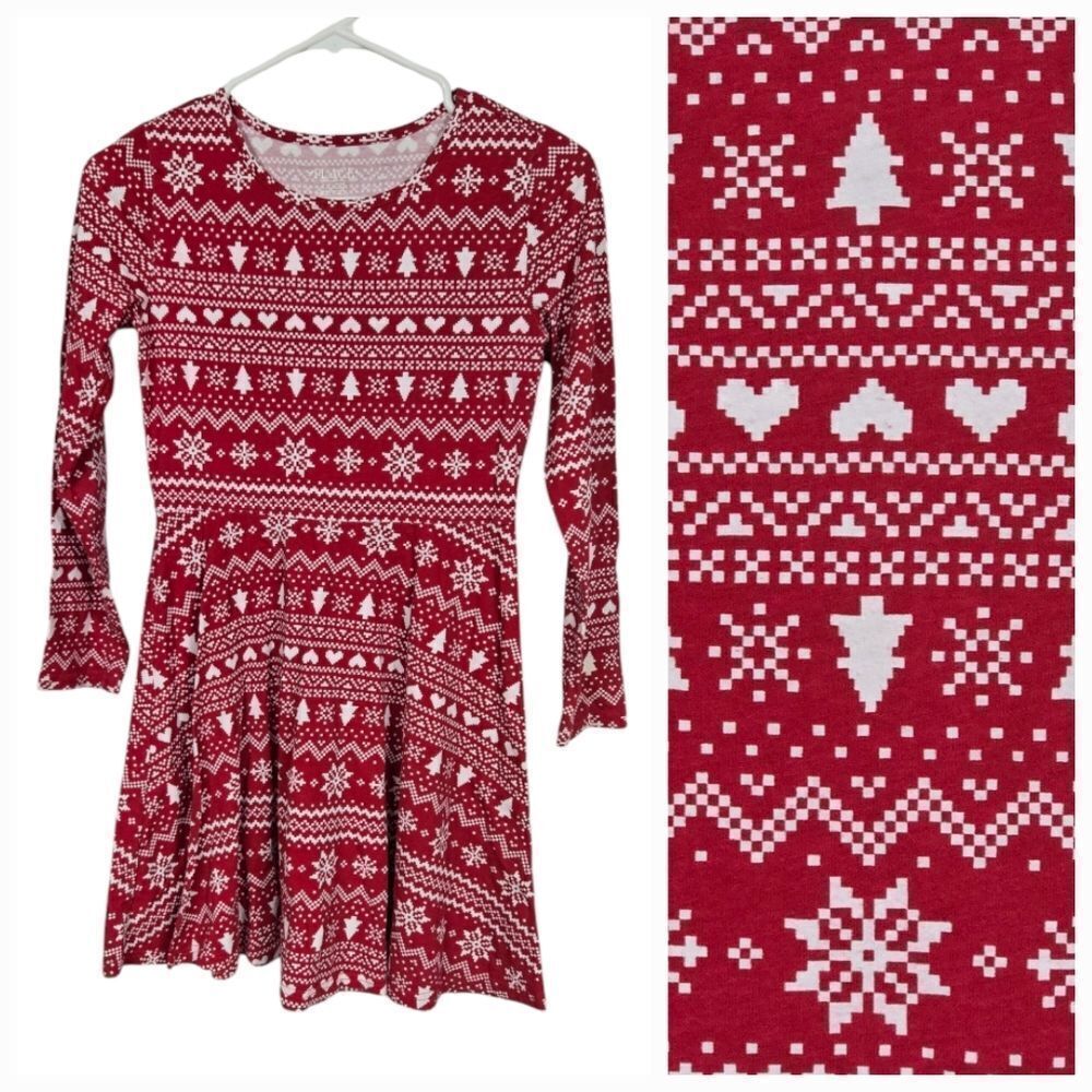 Children's Place Girls' Casual Long Sleeve Christmas Fair Isle Holiday Dress Red